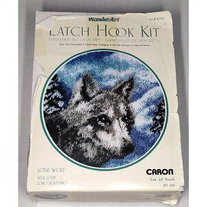Caron 4784 Lone Wolf Latch Hook Kit PARTIALLY COMPLETED + SUPPLIES TO FINISH